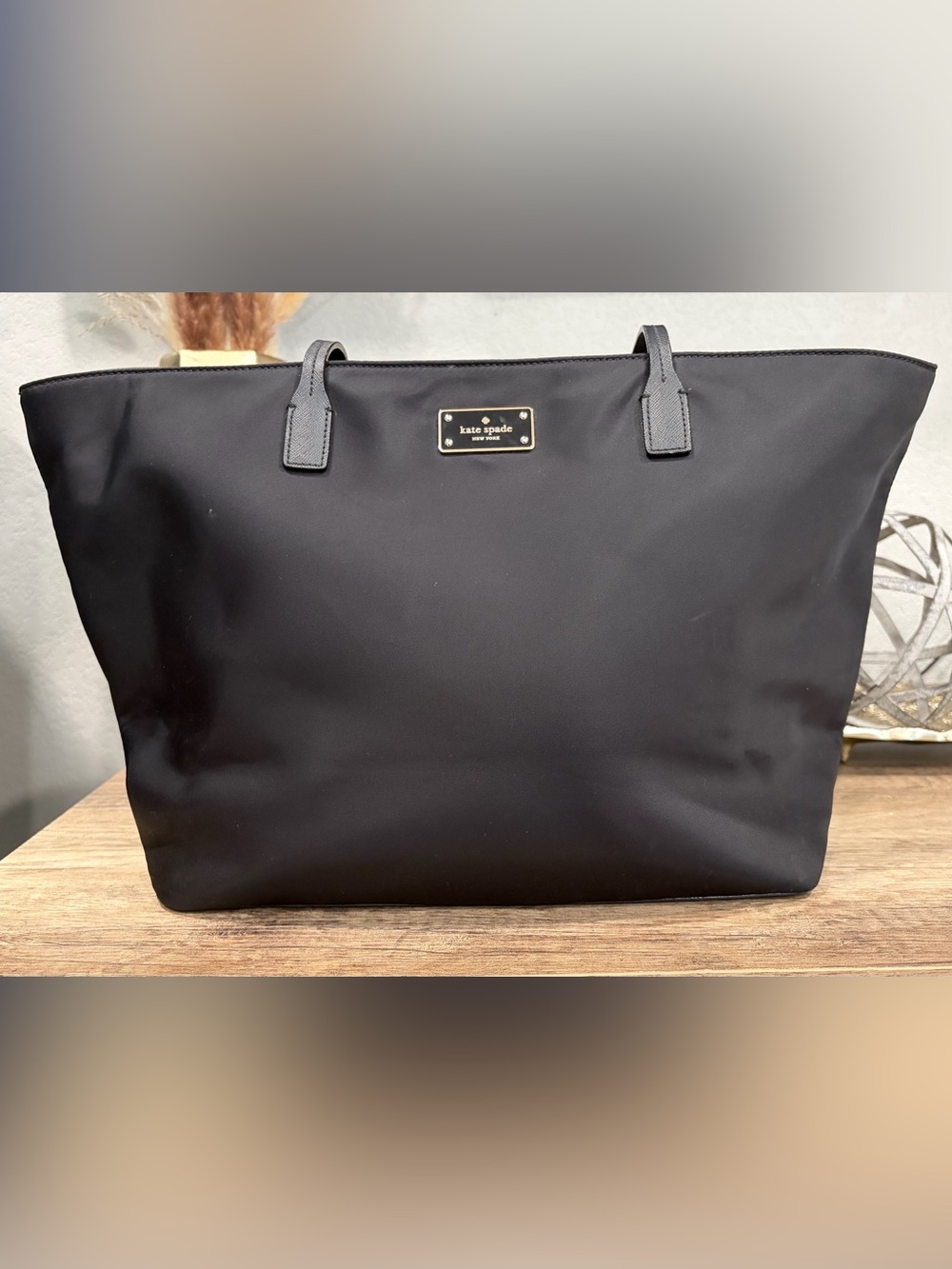 kate spade Black Nylon Tote with Gold Plaque